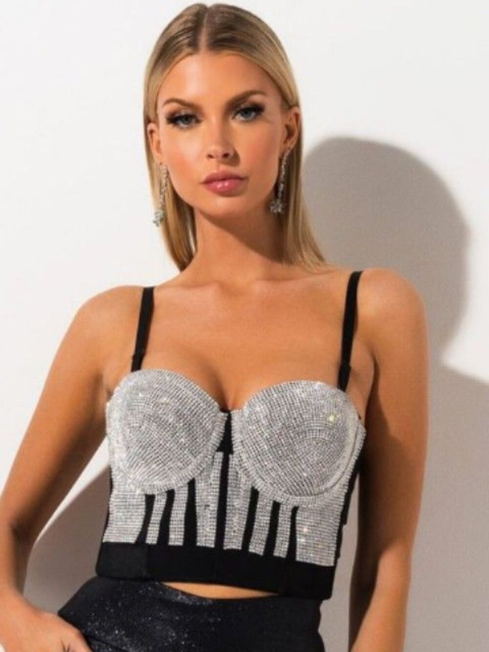 💥UBER GLAM & SEXY💥 Embellished Rhinestone Corcet Bustier in Silver & Black